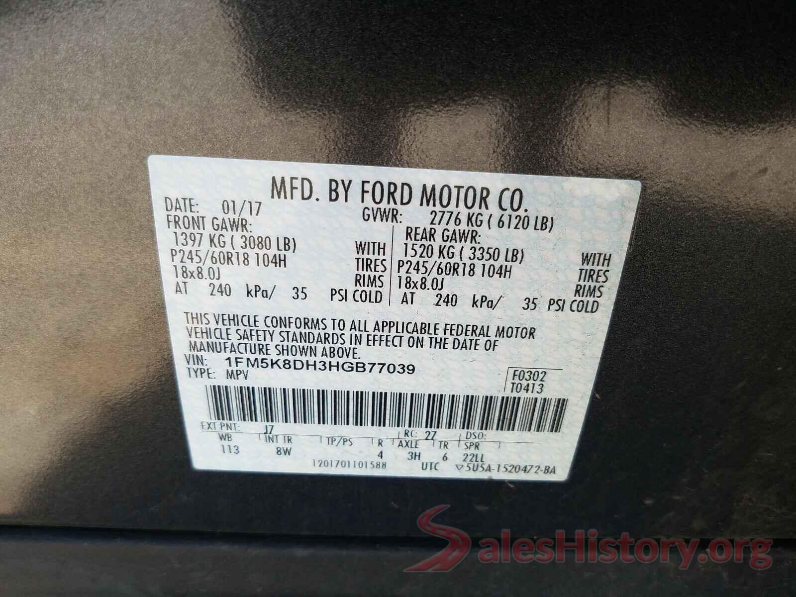 1FM5K8DH3HGB77039 2017 FORD EXPLORER