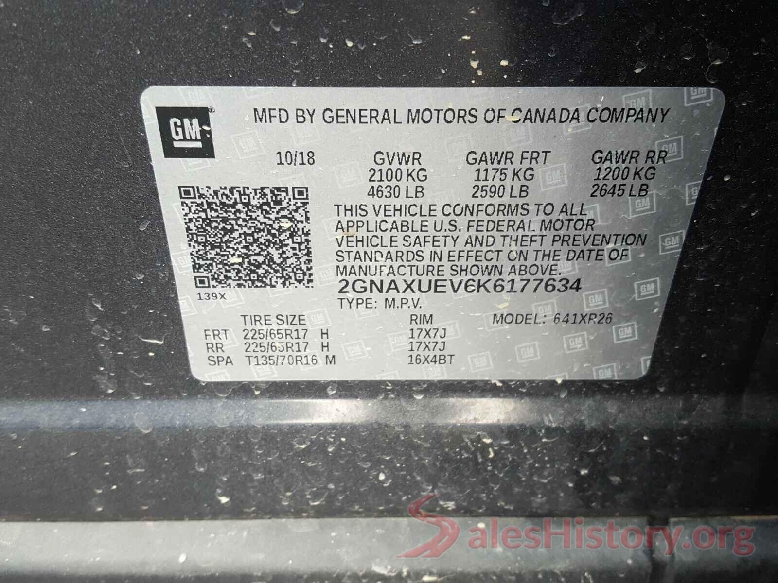 2GNAXUEV6K6177634 2019 CHEVROLET EQUINOX