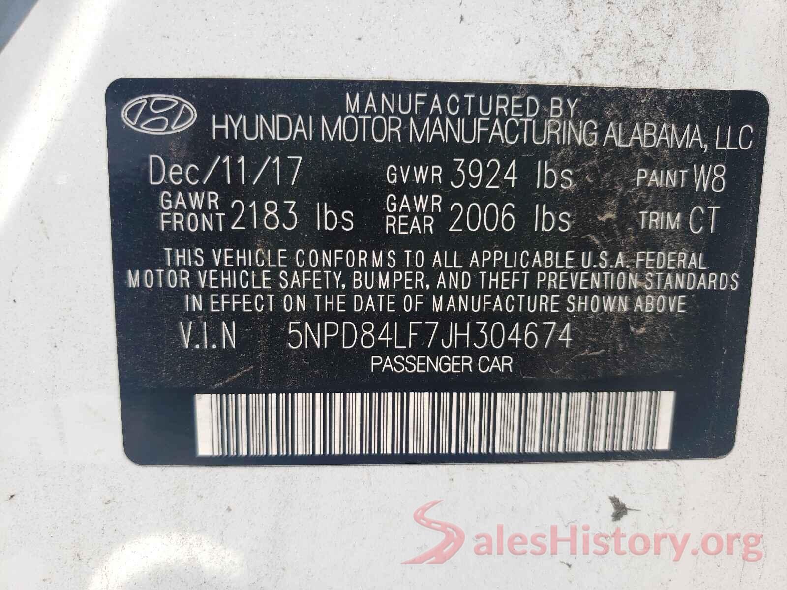 5NPD84LF7JH304674 2018 HYUNDAI ELANTRA