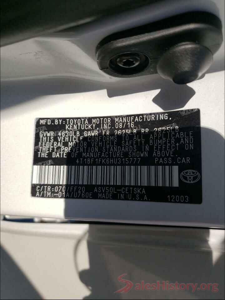 4T1BF1FK6HU315777 2017 TOYOTA CAMRY