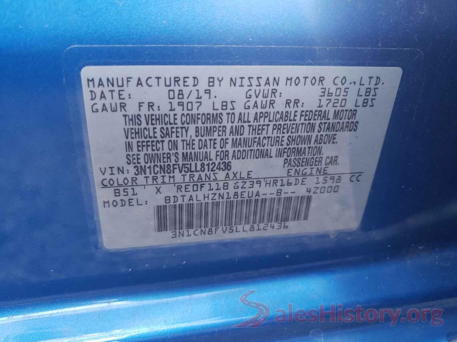 3N1CN8FV5LL812436 2020 NISSAN VERSA