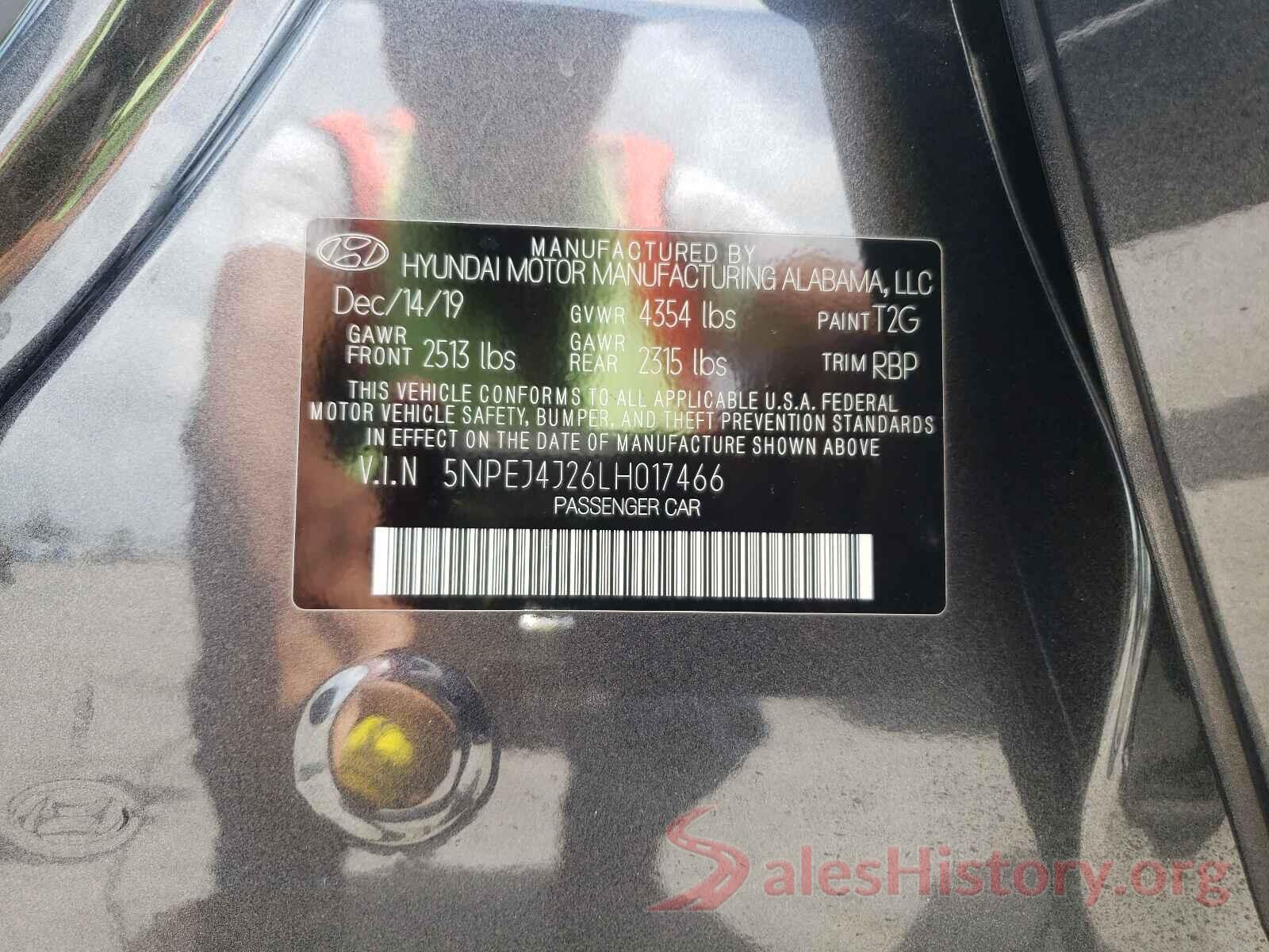 5NPEJ4J26LH017466 2020 HYUNDAI SONATA