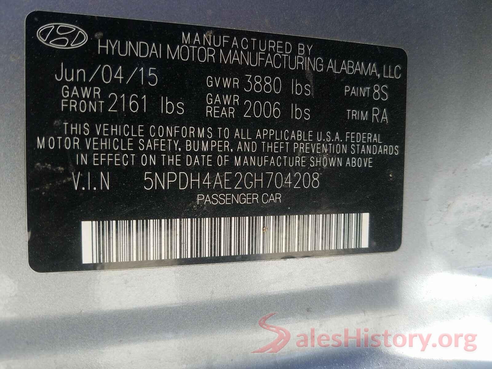 5NPDH4AE2GH704208 2016 HYUNDAI ELANTRA