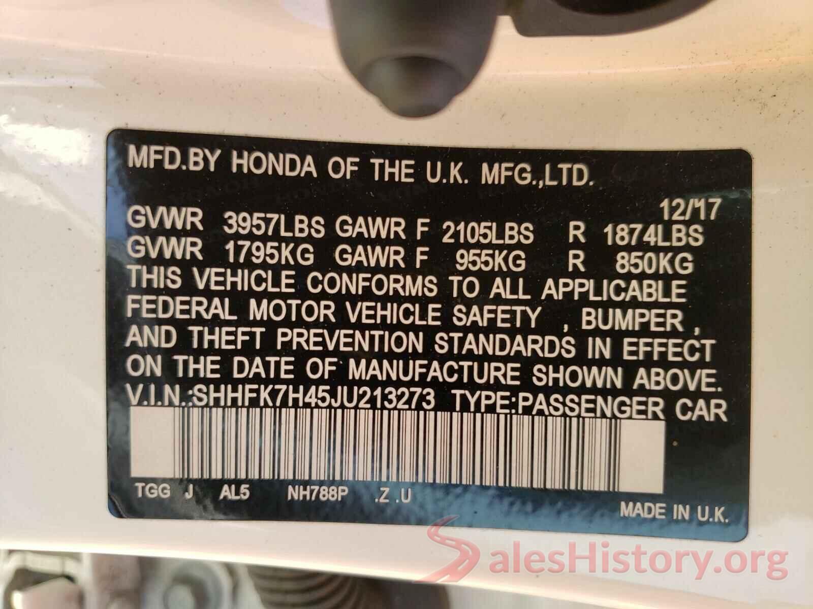 SHHFK7H45JU213273 2018 HONDA CIVIC