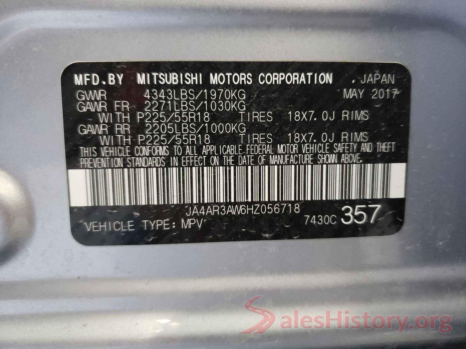 JA4AR3AW6HZ056718 2017 MITSUBISHI OUTLANDER