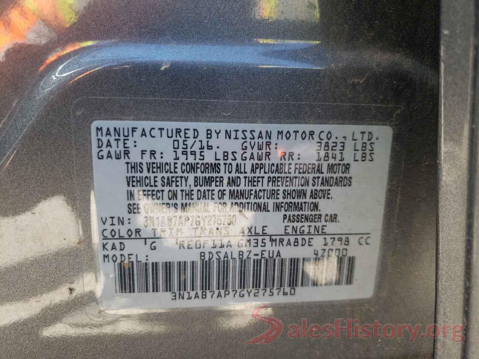 3N1AB7AP7GY275760 2016 NISSAN SENTRA