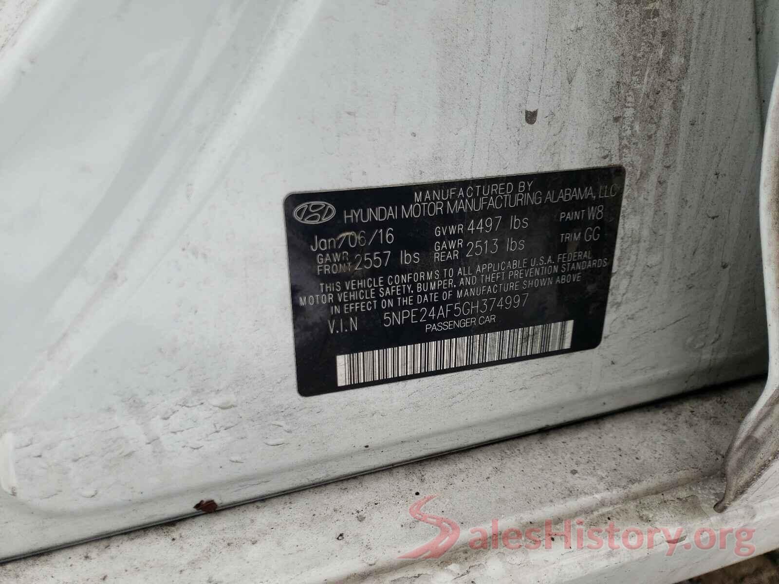 5NPE24AF5GH374997 2016 HYUNDAI SONATA