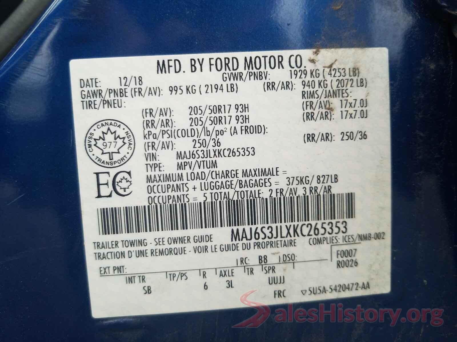 MAJ6S3JLXKC265353 2019 FORD ALL OTHER