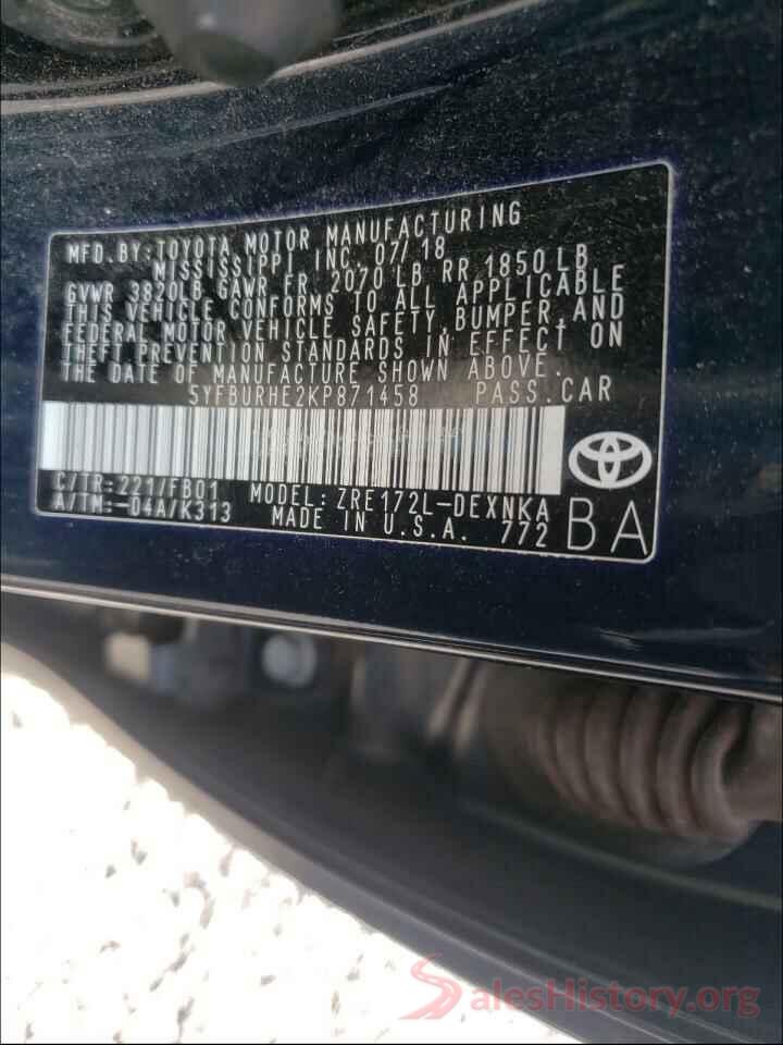 5YFBURHE2KP871458 2019 TOYOTA COROLLA