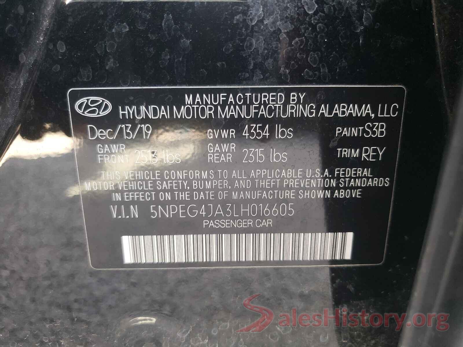 5NPEG4JA3LH016605 2020 HYUNDAI SONATA