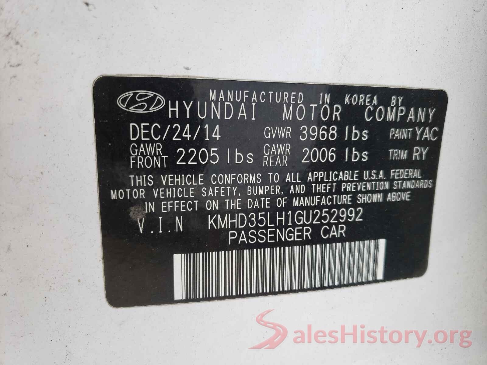 KMHD35LH1GU252992 2016 HYUNDAI ELANTRA