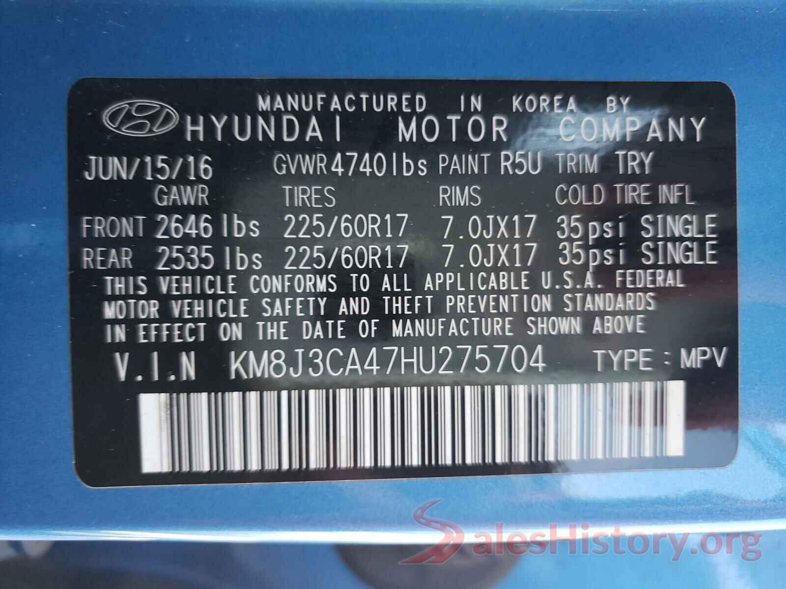 KM8J3CA47HU275704 2017 HYUNDAI TUCSON