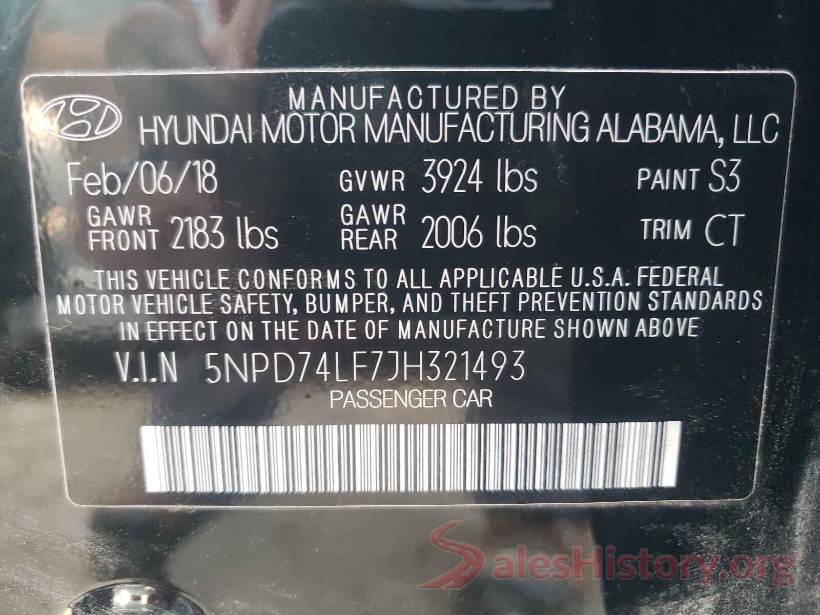 5NPD74LF7JH321493 2018 HYUNDAI ELANTRA