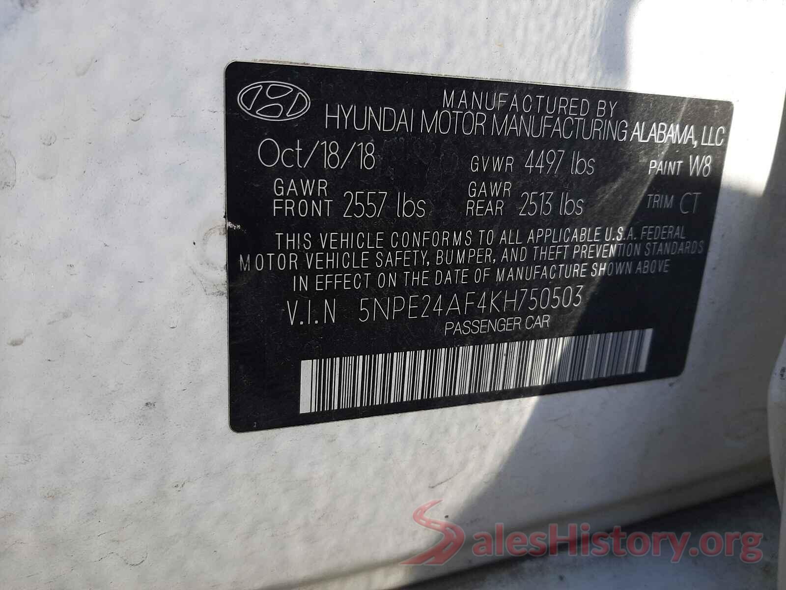 5NPE24AF4KH750503 2019 HYUNDAI SONATA