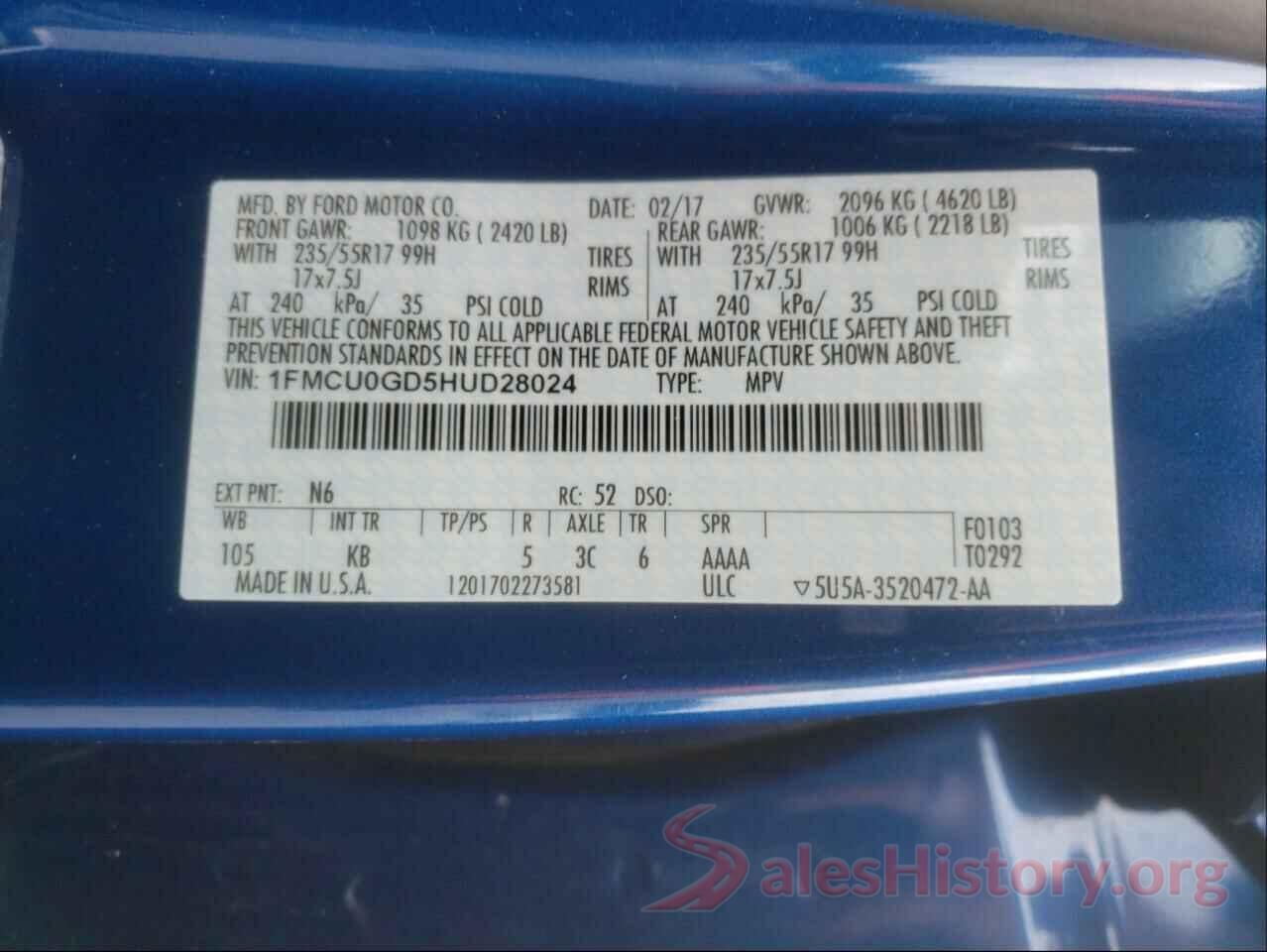 1FMCU0GD5HUD28024 2017 FORD ESCAPE