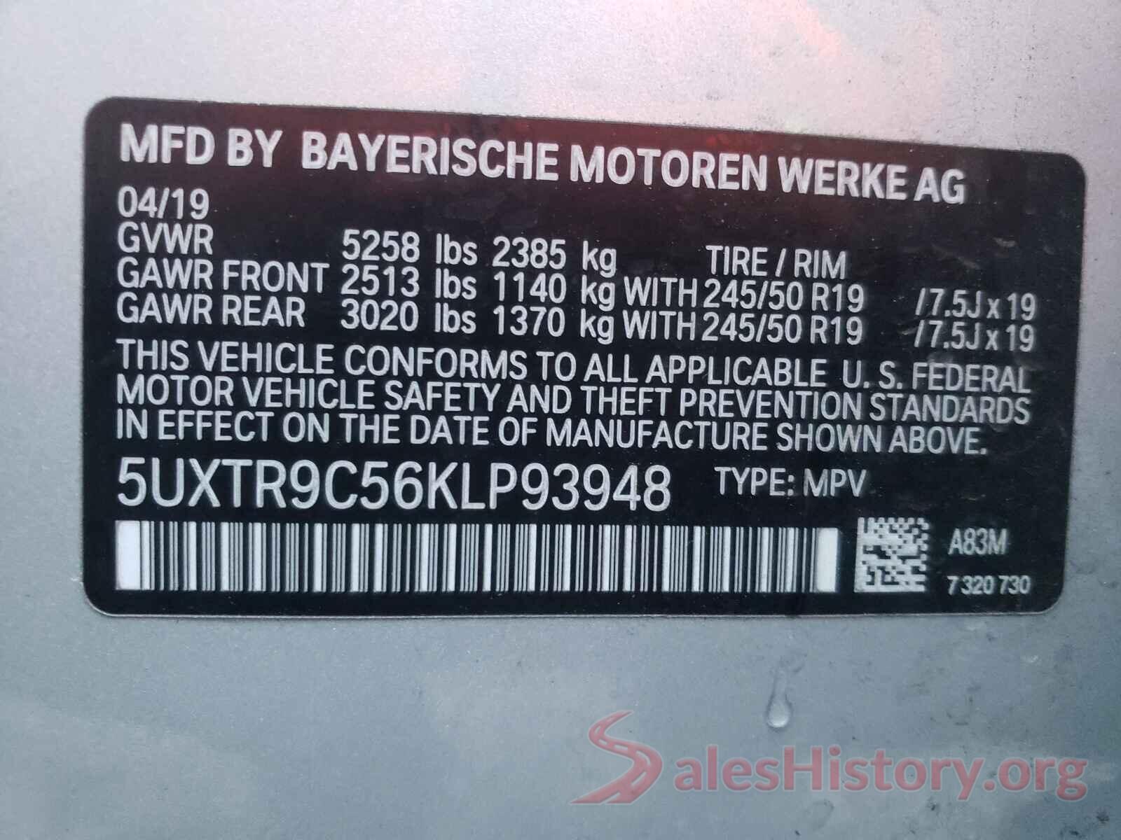 5UXTR9C56KLP93948 2019 BMW X3