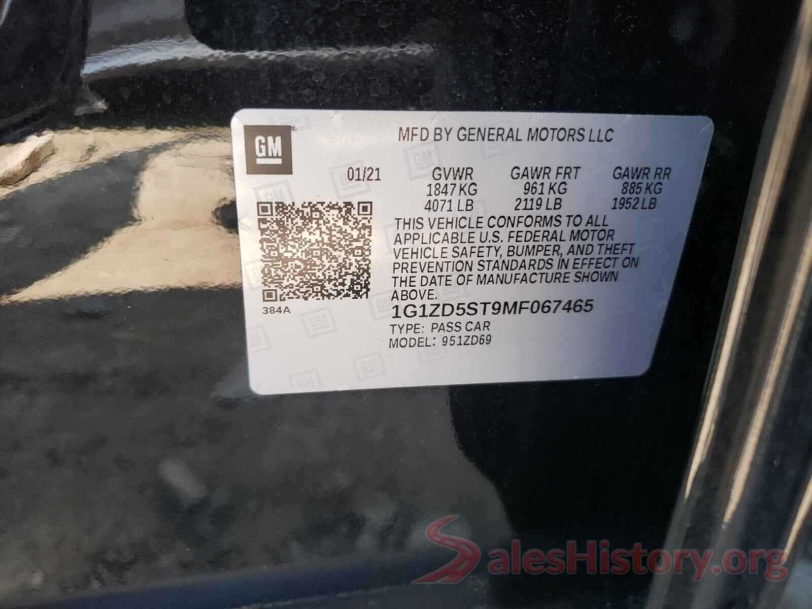 1G1ZD5ST9MF067465 2021 CHEVROLET MALIBU