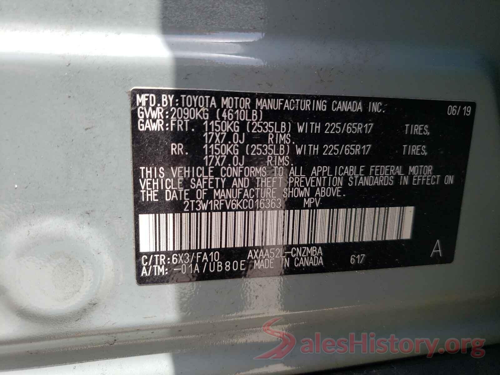 2T3W1RFV6KC016363 2019 TOYOTA RAV4