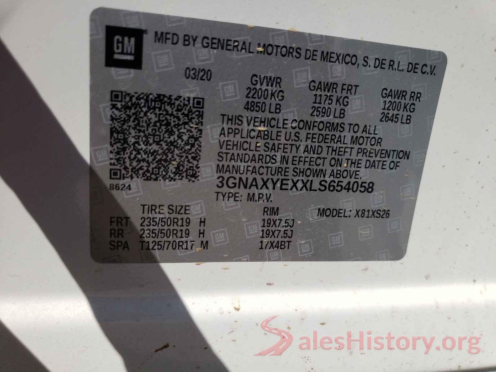 3GNAXYEXXLS654058 2020 CHEVROLET EQUINOX