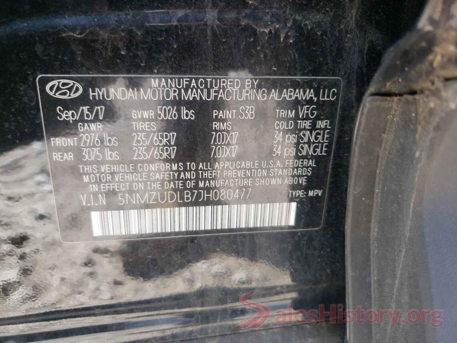 5NMZUDLB7JH080477 2018 HYUNDAI SANTA FE