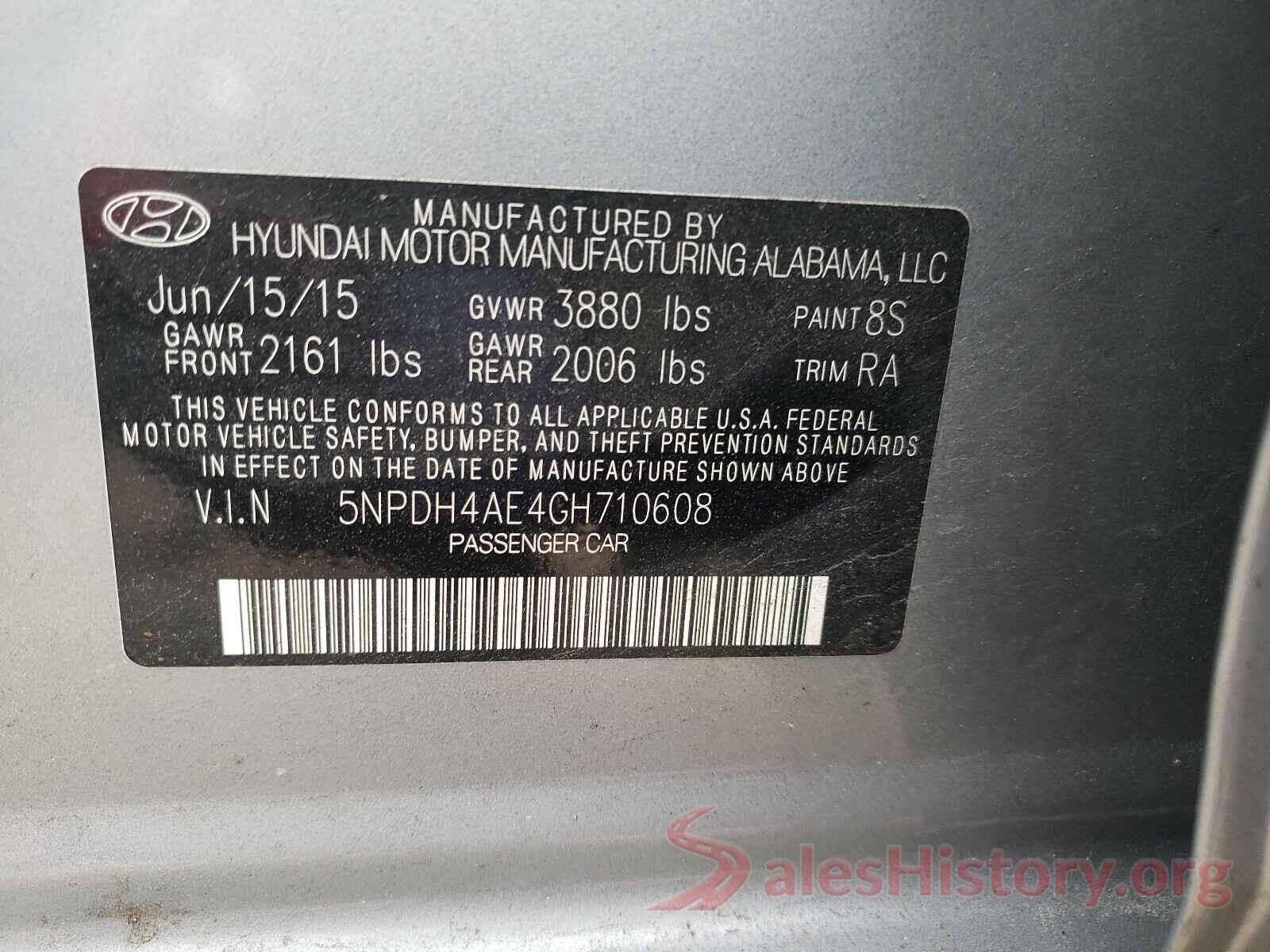 5NPDH4AE4GH710608 2016 HYUNDAI ELANTRA