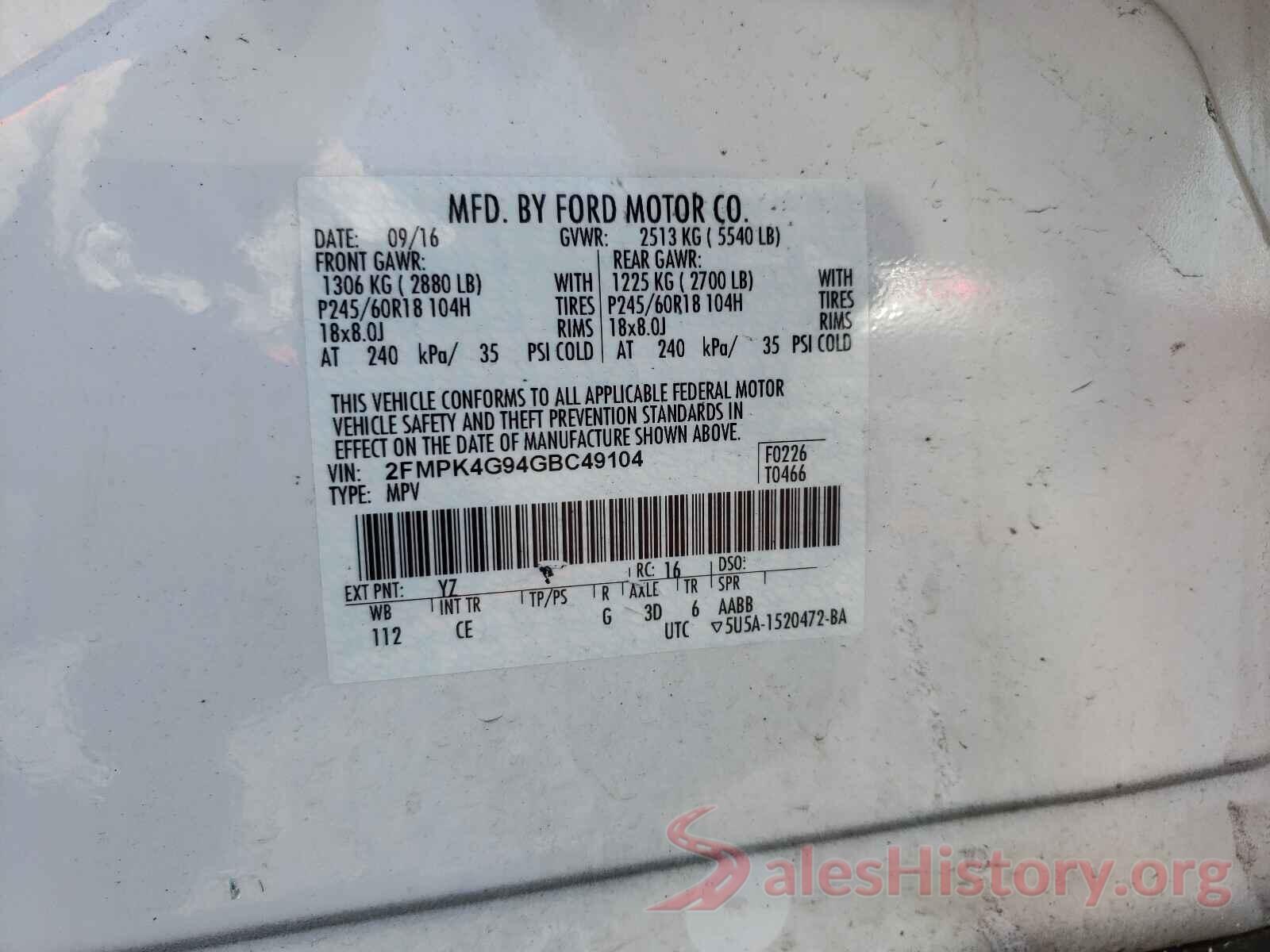 2FMPK4G94GBC49104 2016 FORD EDGE