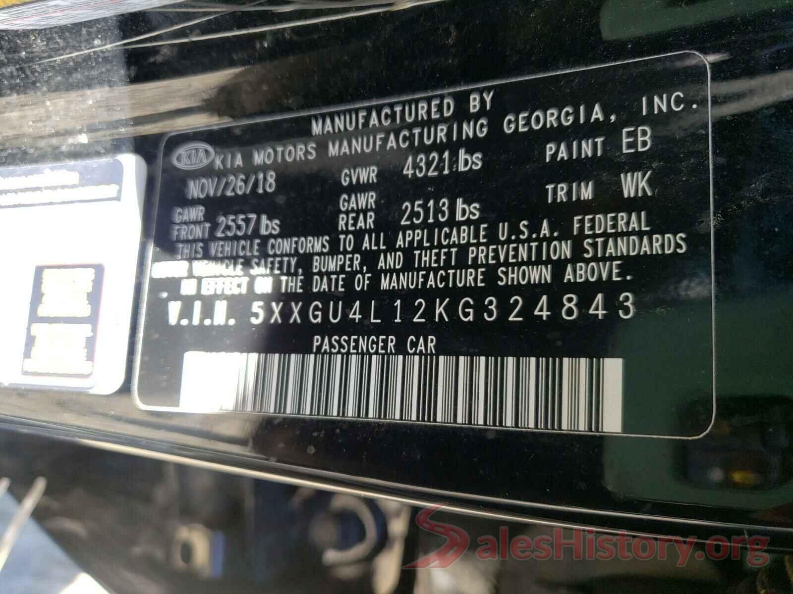 5XXGU4L12KG324843 2019 KIA OPTIMA