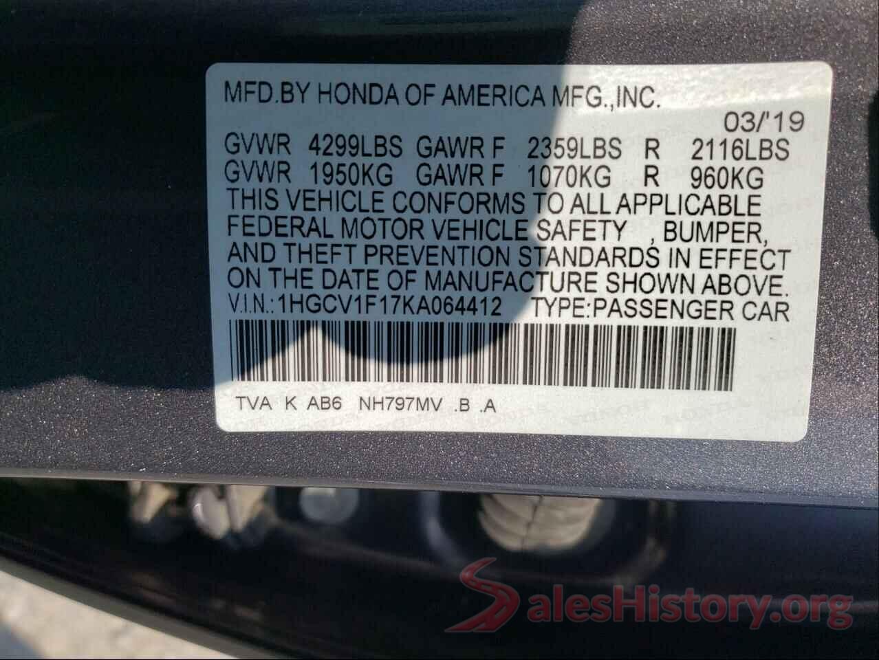 1HGCV1F17KA064412 2019 HONDA ACCORD