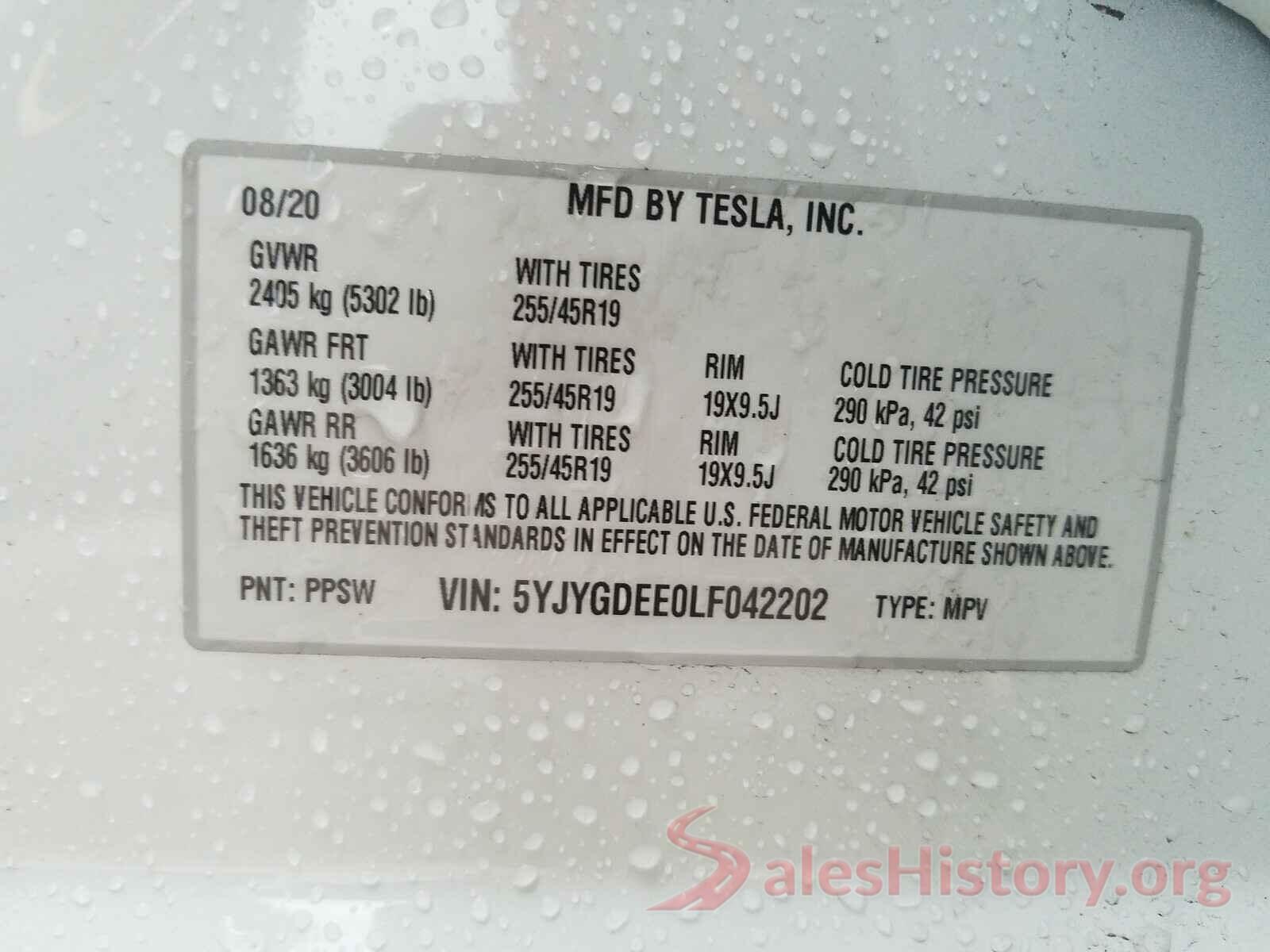 5YJYGDEE0LF042202 2020 TESLA MODEL Y