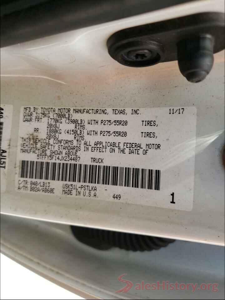 5TFFY5F14JX234487 2018 TOYOTA TUNDRA