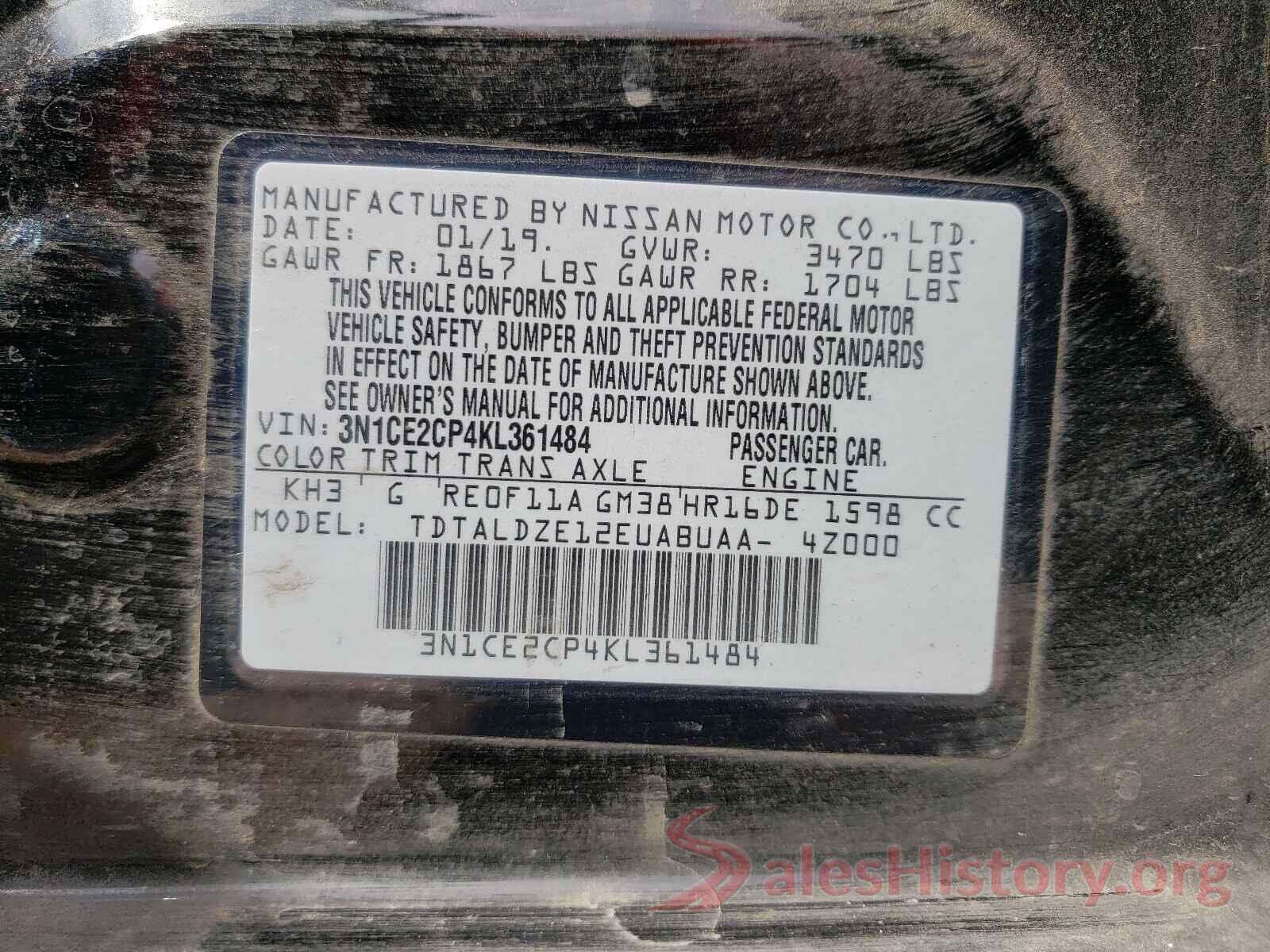 3N1CE2CP4KL361484 2019 NISSAN VERSA