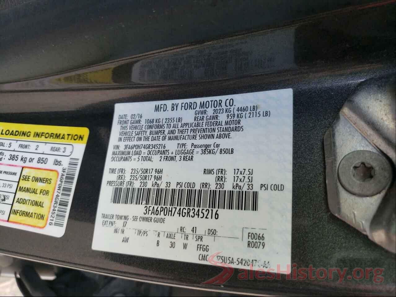 3FA6P0H74GR345216 2016 FORD FUSION