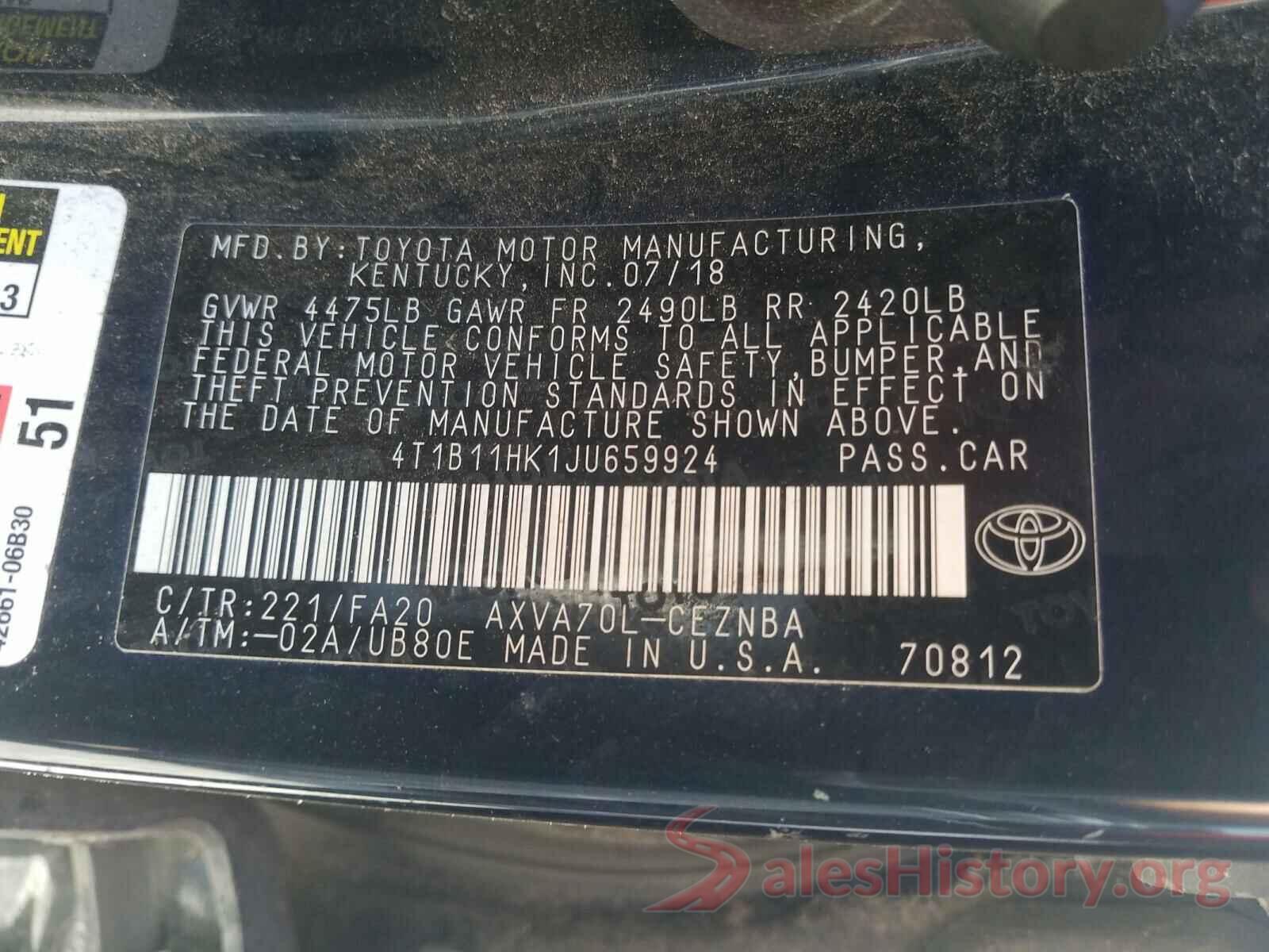 4T1B11HK1JU659924 2018 TOYOTA CAMRY