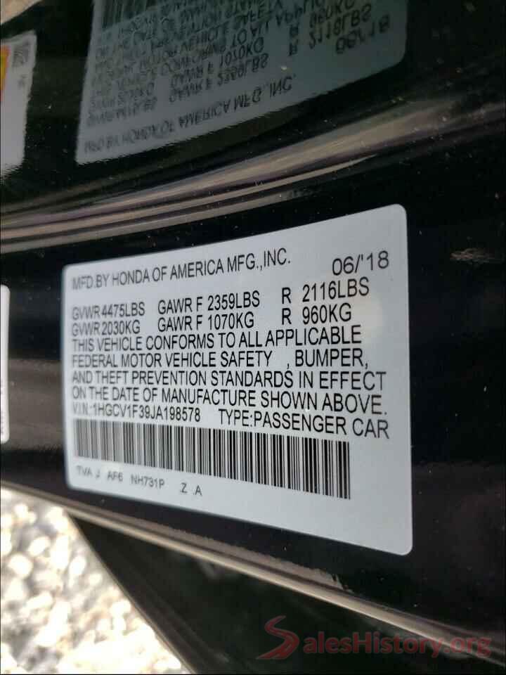 1HGCV1F39JA198578 2018 HONDA ACCORD