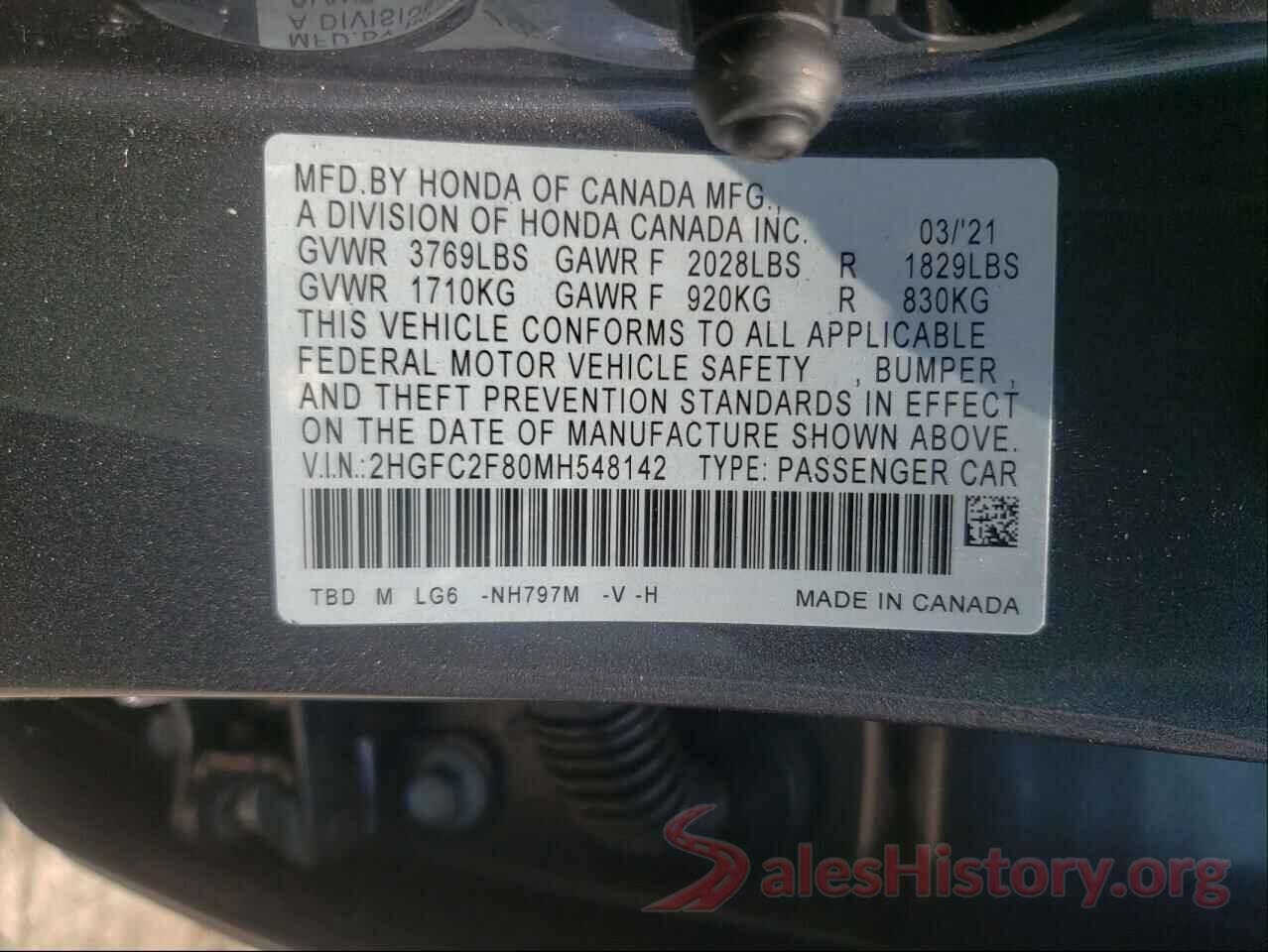 2HGFC2F80MH548142 2021 HONDA CIVIC