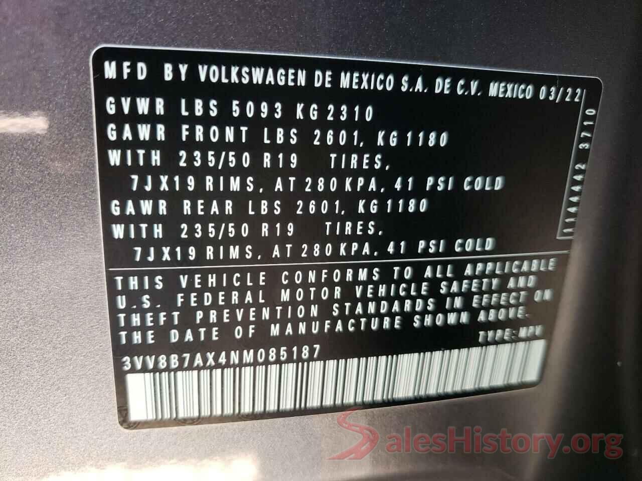 3VV8B7AX4NM085187 2022 VOLKSWAGEN TIGUAN