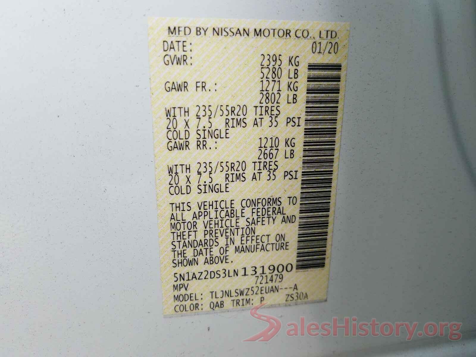 5N1AZ2DS3LN131900 2020 NISSAN MURANO