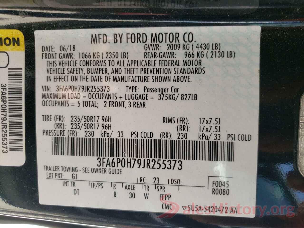 3FA6P0H79JR255373 2018 FORD FUSION