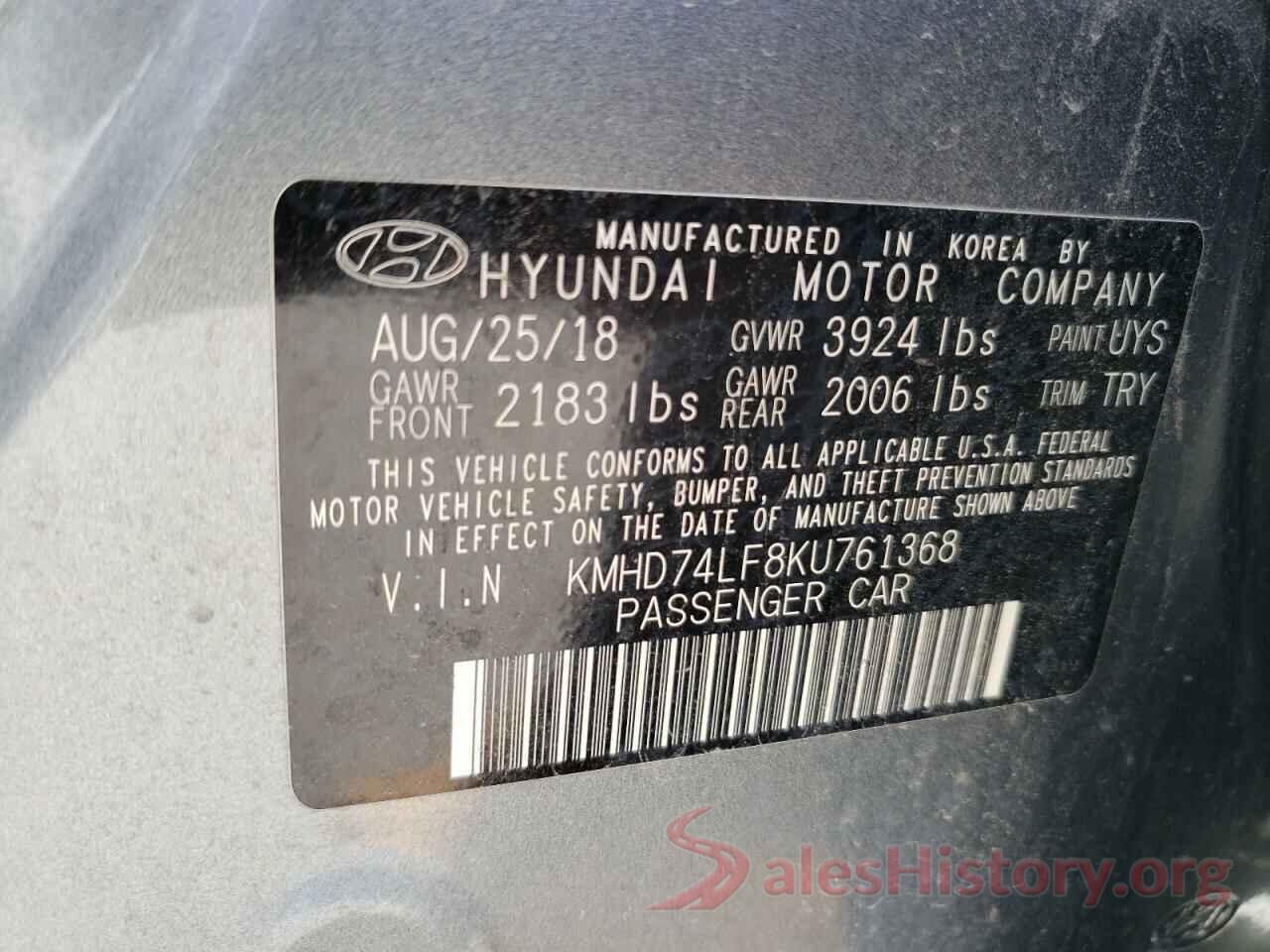 KMHD74LF8KU761368 2019 HYUNDAI ELANTRA