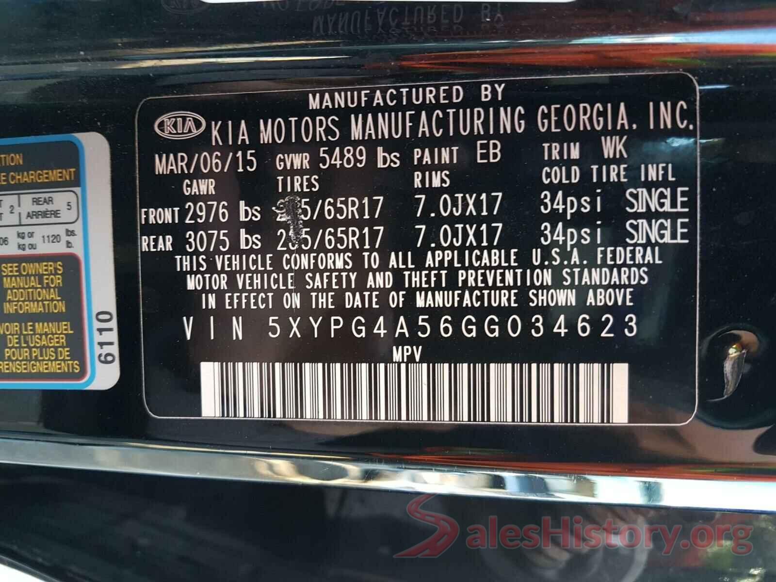 5XYPG4A56GG034623 2016 KIA SORENTO