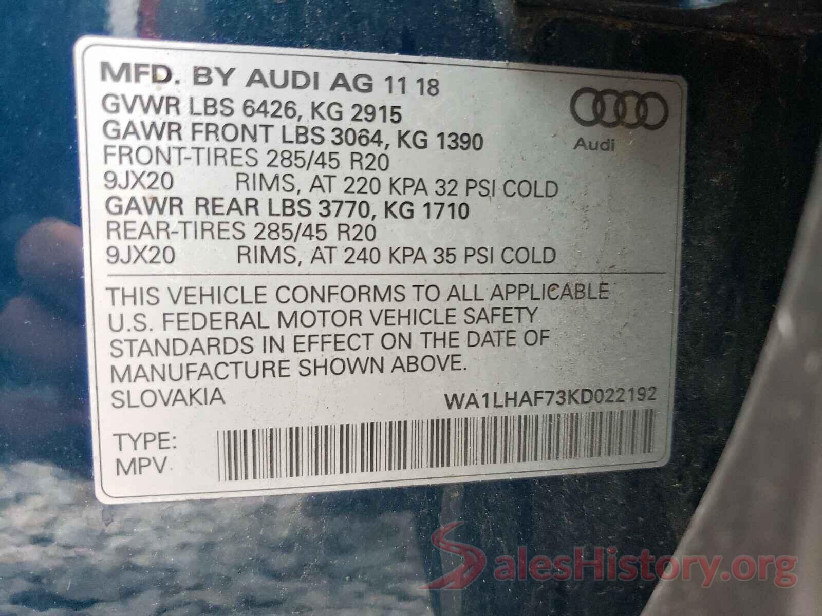 WA1LHAF73KD022192 2019 AUDI Q7