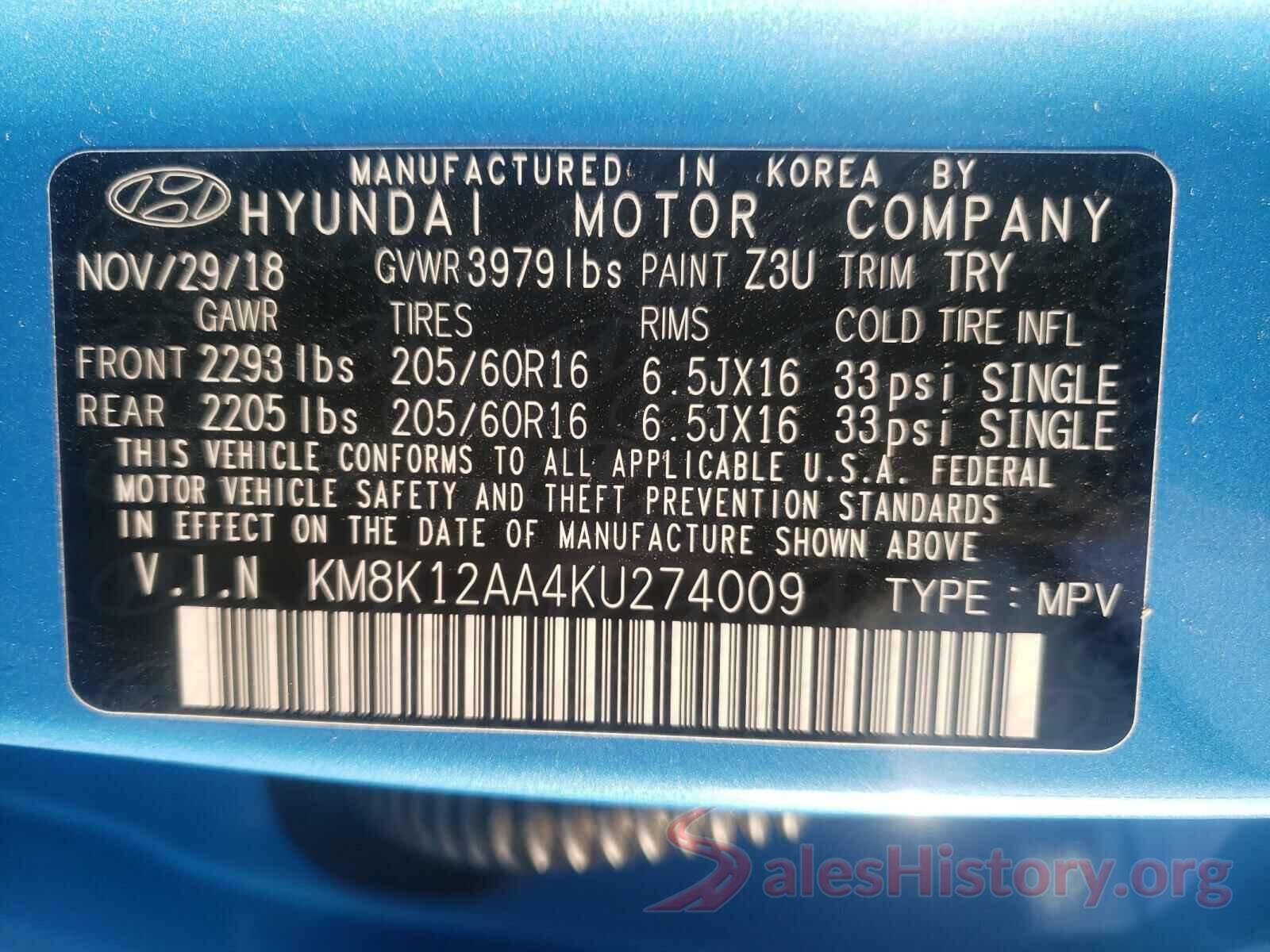 KM8K12AA4KU274009 2019 HYUNDAI KONA