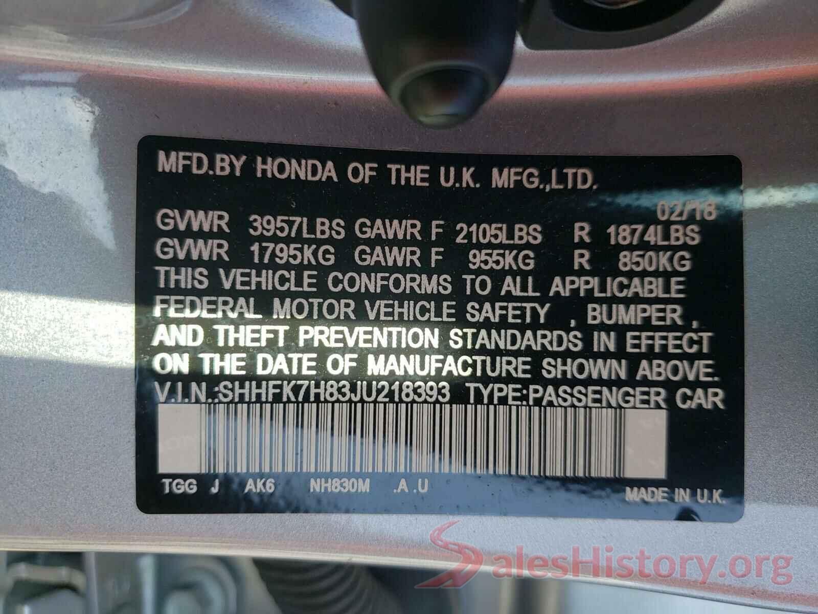 SHHFK7H83JU218393 2018 HONDA CIVIC