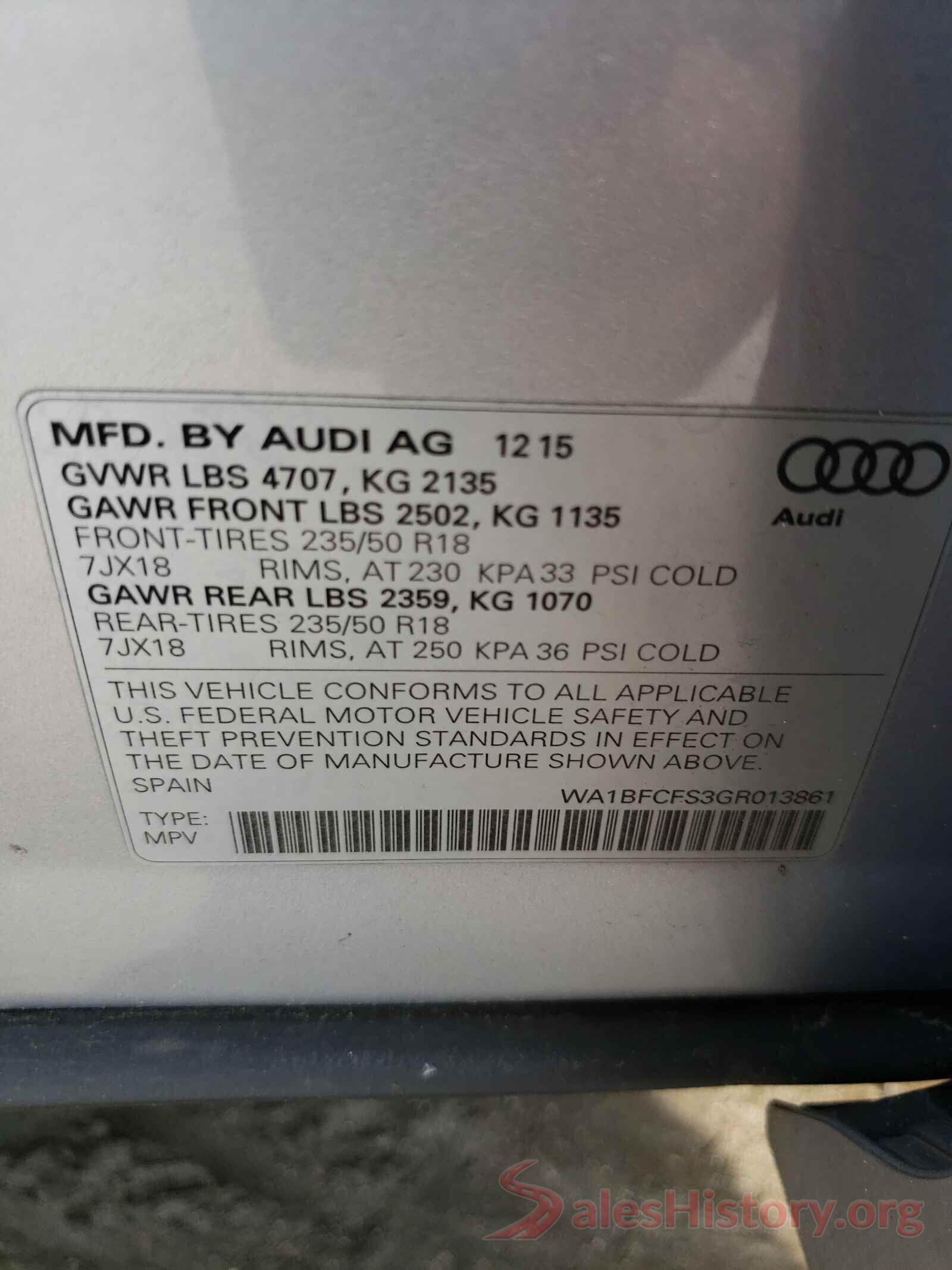 WA1BFCFS3GR013861 2016 AUDI Q3