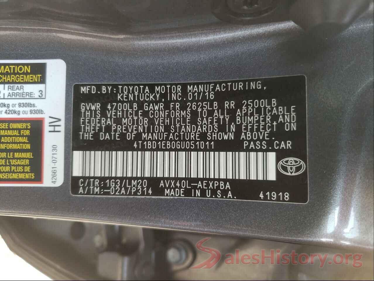 4T1BD1EB0GU051011 2016 TOYOTA AVALON