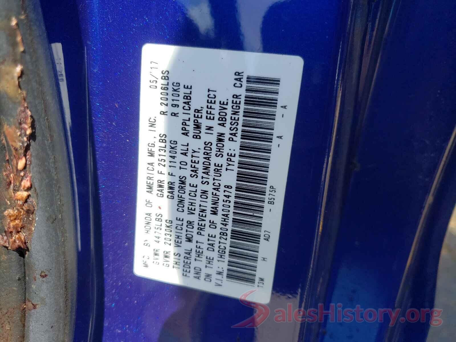 1HGCT2B04HA005478 2017 HONDA ACCORD