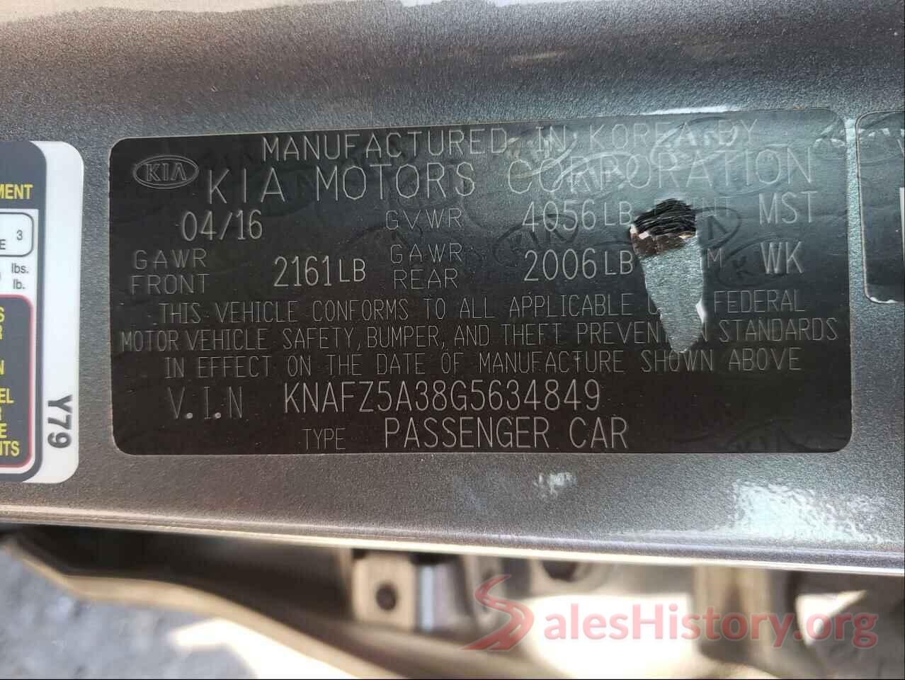 KNAFZ5A38G5634849 2016 KIA FORTE