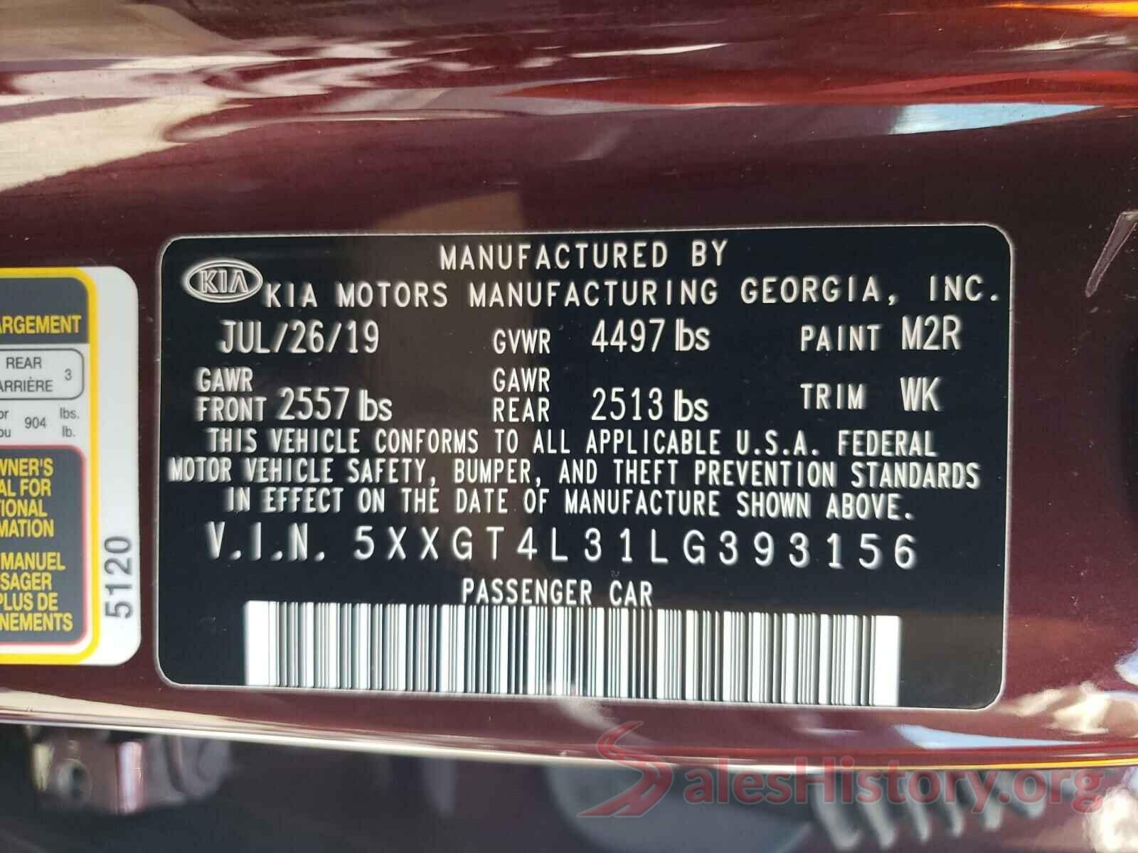 5XXGT4L31LG393156 2020 KIA OPTIMA