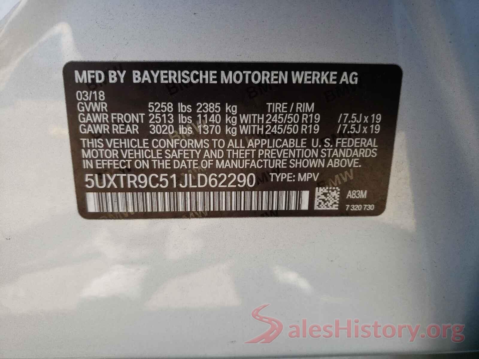 5UXTR9C51JLD62290 2018 BMW X3