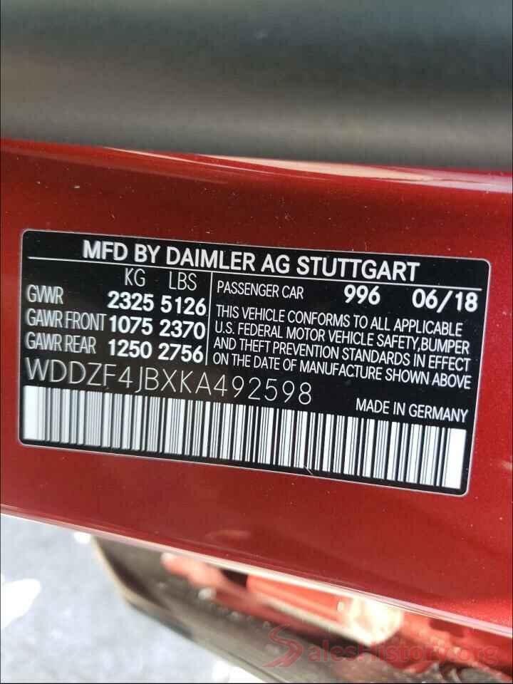 WDDZF4JBXKA492598 2019 MERCEDES-BENZ E-CLASS